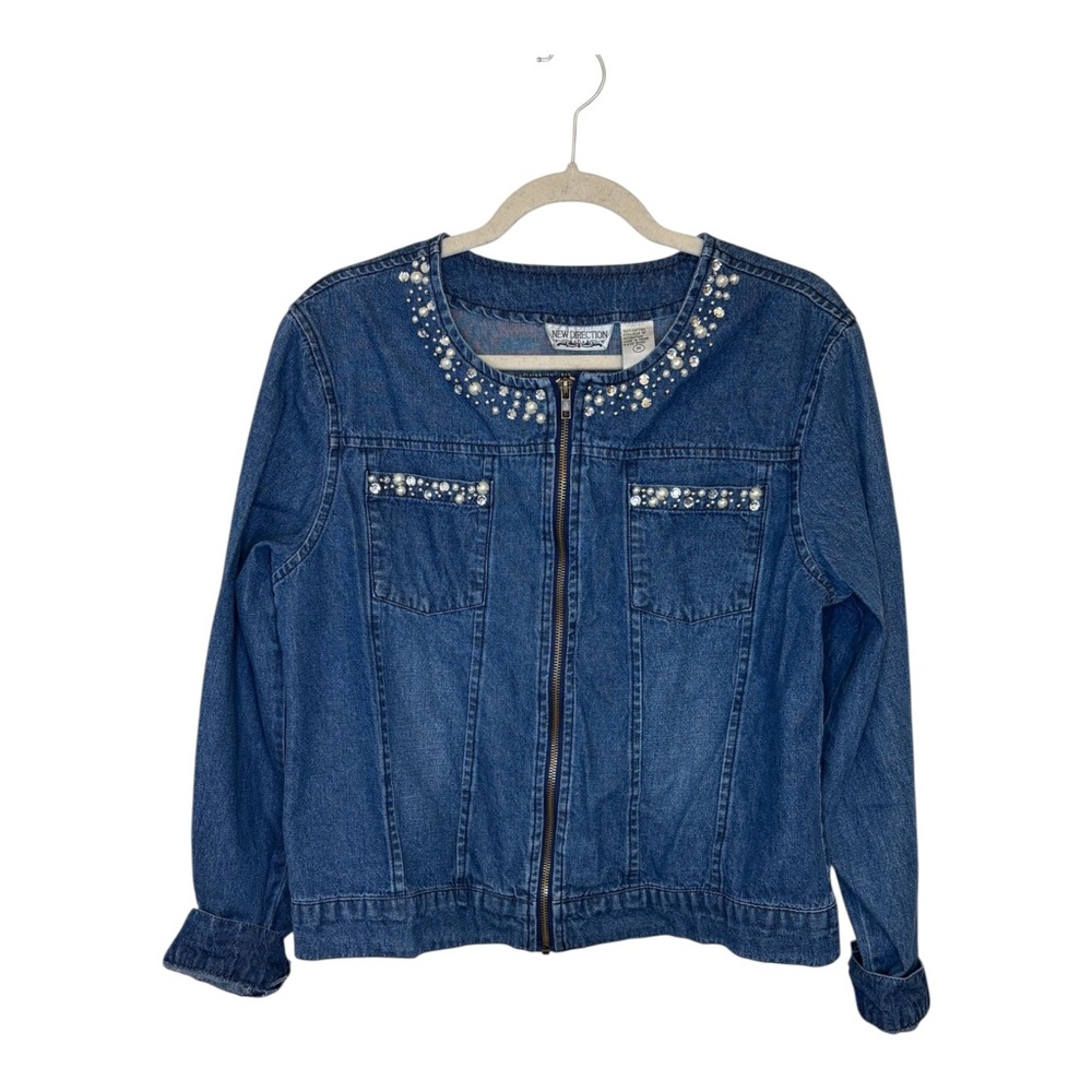Vintage Y2K New Direction Denim Jacket Pearl Rhinestone Western Cowgirl Medium